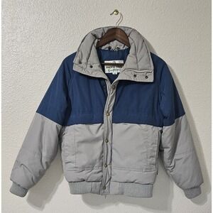 Vintage Pacific Trail Puffer Bomber Jacket  Blue Grey Medium Built In Packable